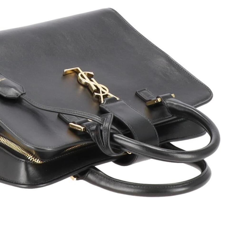 Saint Laurent Monogram Cabas Leather Shoulder Bag Black - Picture 4 of 10